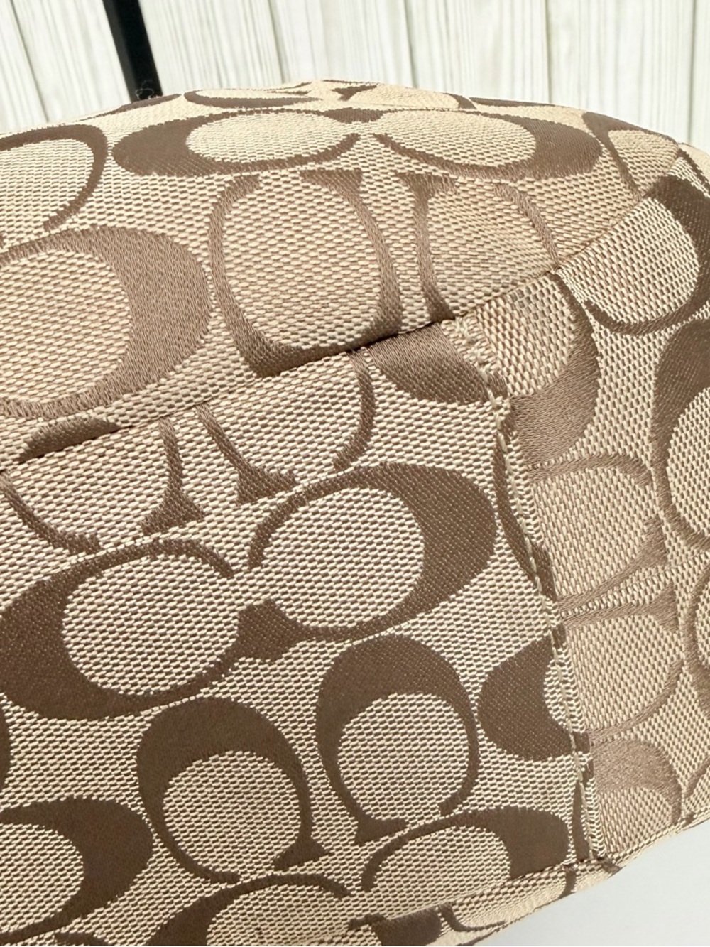 Coach Brown Signature Shoulder Bag with Dark Brown Leather Trim - Picture 10 of 16